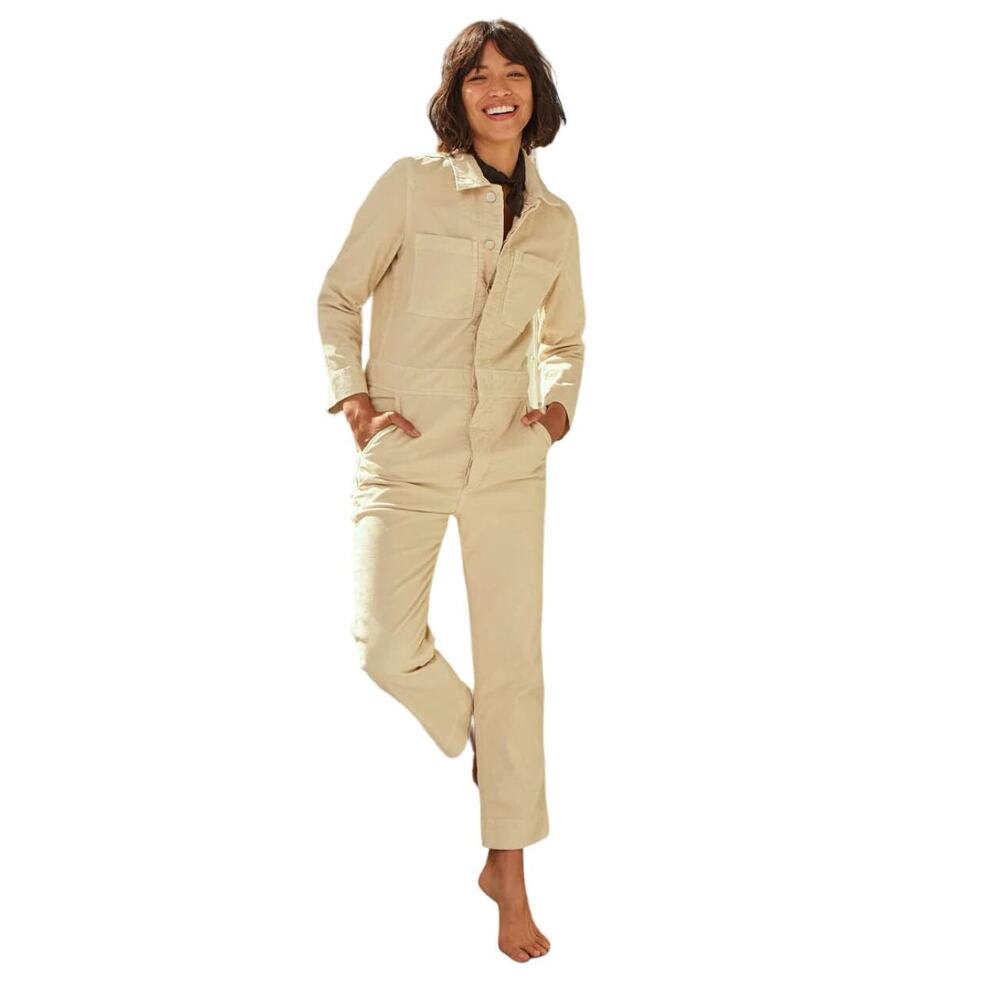 AMO Skip Vintage Stretch Corduroy Button Up Jumpsuit in Bare Size M  $409